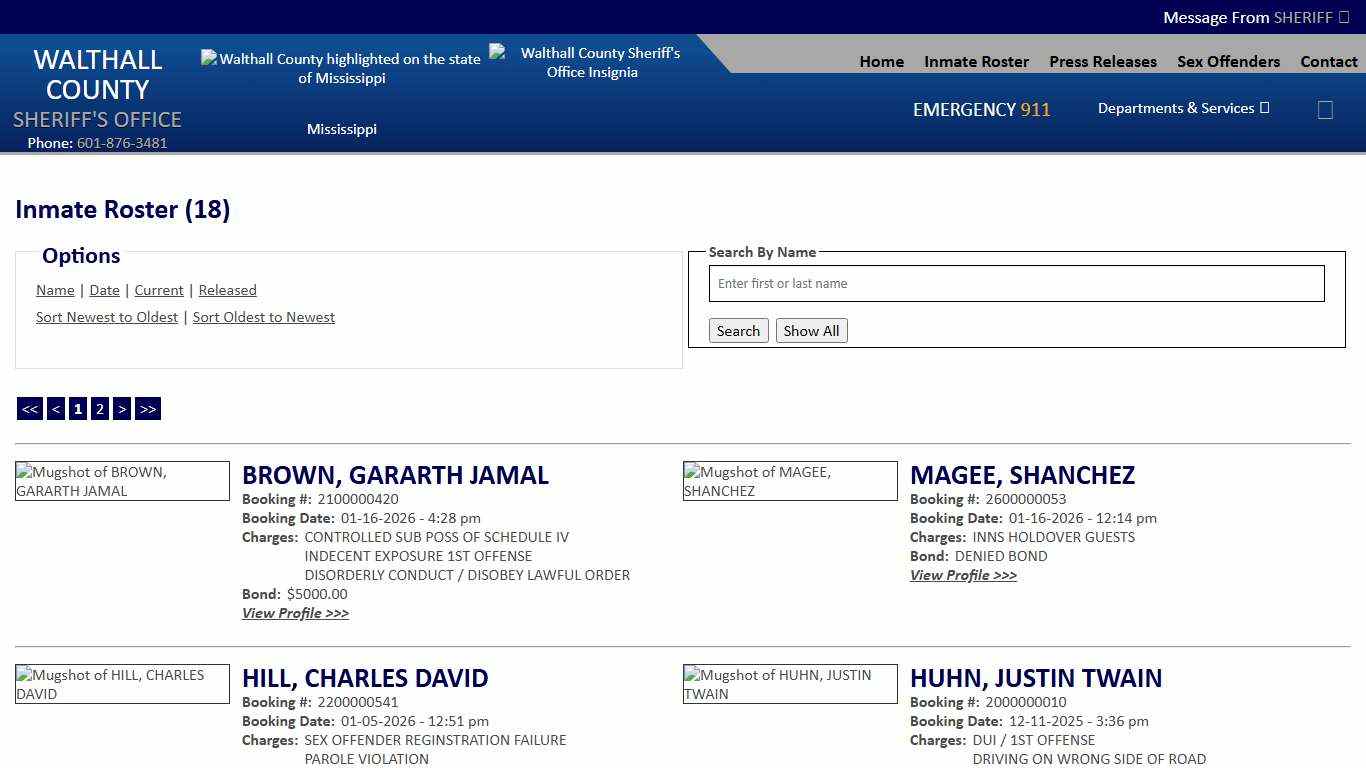 Inmate Roster - Current Inmates Booking Date Descending - Walthall County MS Sheriff's Office