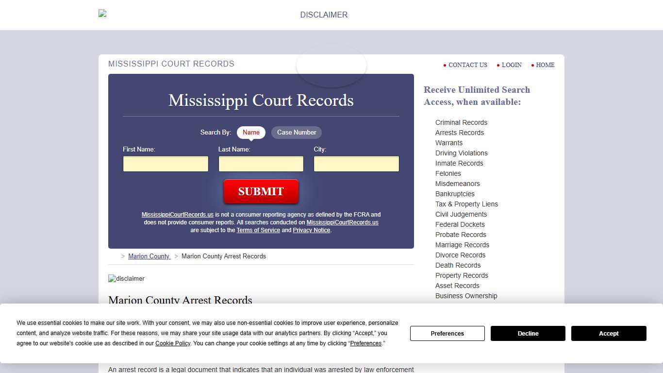 Marion County Arrest Records | MississippiCourtRecords.us