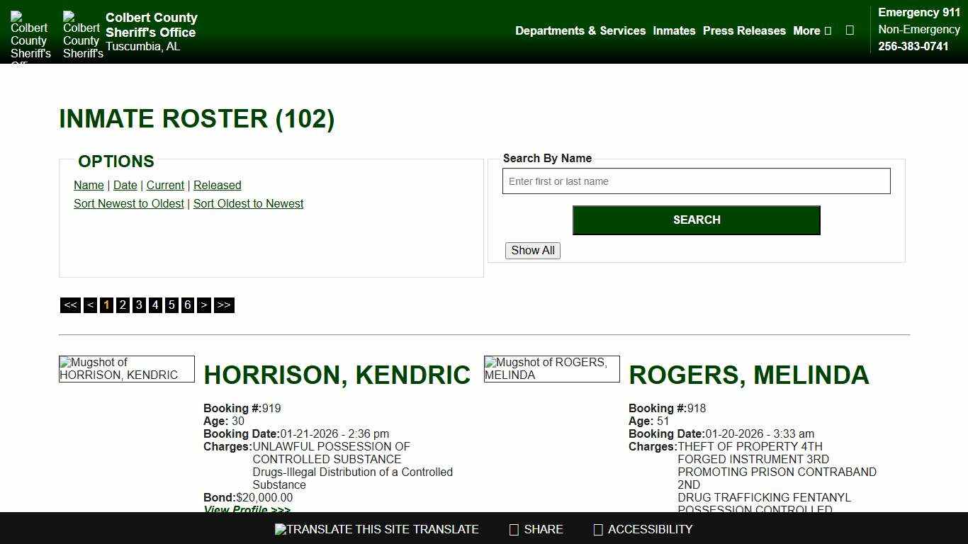 Inmate Roster - Current Inmates Booking Date Descending - Colbert County Sheriff AL